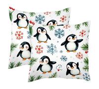 Penguins Snowflakes Fur Branches 2PCS Throw Cushion Covers Soft Velvet Pillow Case Modern Decorative Double-Sided Designs Pillowcase, 50x50cm (Inserts Not Include)