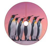 Penguins Standing in A Group Funny Christmas Tree Skirt Red 36 Inches Xmas Tree Mat Funny Decor for Family Christmas Holiday