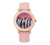 Penguins Standing in A Group Women's Wrist Watch Easy Reader with Leather Strap Analog Display Wonderful Ladies Gifts