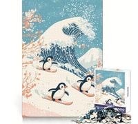 Penguins Surfing The Great Wave Jigsaw Puzzles for Teenagers 1000 Piece Wise Think Toy Gentle Leisure Tight Cut Santa Wish List (50x75cm)