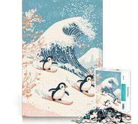 Penguins Surfing The Great Wave Jigsaw Puzzles for Teenagers 1000 Piece Wise Think Toy Gentle Leisure Tight Cut Santa Wish List (50x75cm)