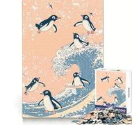 Penguins Surfing Wave Jigsaw Puzzles 1000 Piece for Adults Think Smart Toy Together Fun Accurate Cut Art Display (38x52cm)