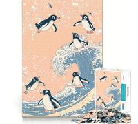 Penguins Surfing Wave Jigsaw Puzzles 1000 Piece for Adults Think Smart Toy Together Fun Accurate Cut Art Display (38x52cm)