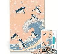 Penguins Surfing Wave Puzzles for Teenagers 1000 Pieces Strengthen Recall Calm Pastime Quality Edge Festive Gift (50x75cm)