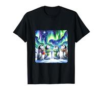 Penguins With Scarves Watching Aurora Borealis. Snowy Bright T-Shirt