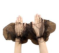 PENGXX Tulle Beads Wrist Cuffs Detachable Elegant Tulle Flared Pleated Ruffled False Pearls Cuffs Sweater Wristband