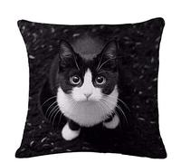 Pengyu Lovely Cat Print Linen Pillow Case Cushion Throw Cover Home Sofa Cafe Decor,Black,45 x 45 cm