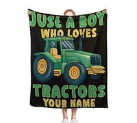 PENGYVV Soft Warm Cozy Blanket Tractor Just A Who Loves Tractors Custom Name Gift for Tractor Lover Plush Lightweight Fleece for Couch Travel Throws Blankets 80"x60"