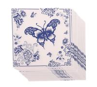 PENIKOKO 100pcs Blue Floral Disposable Napkins with Butterfly Pattern, Chinoiserie Blue and White Paper Serviettes for Party, Bridal Shower, and Dining Table Use