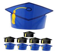 PENIKOKO 10Pcs Paper Graduation Caps with Elastic Bands Graduation Hats for High School and College Celebrations Black Blue Party Favors for Students and Adults