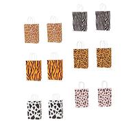 PENIKOKO 12Pcs Animal Print Paper Tote Bags with Leopard Zebra Giraffe Cow Patterns for Party Favor Candy Treat Storage Portable Kraft Paper Pouches for Baking Food Jewelry Packing