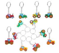 PENIKOKO 12pcs Cartoon Farm Tractor Keychains with Pvc and Stainless Steel Material, Cute Key Ring Decoration for Birthday Party Supplies and Harvest Season Parties