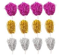 PENIKOKO 12Pcs Cheerleading Pom Poms with Smooth Handles Eye-catching Metallic Colors Gold Silver Rose Red for Sports Dance Team Spirit Cheerleading Practice Competition