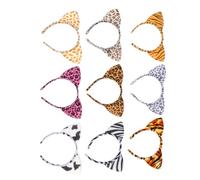 PENIKOKO 12Pcs Leopard Print Cat Ear Hairbands Animal Headband Costumes Soft Fabric Lightweight Party Hair Hoops for Women Cosplay Accessories