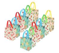 PENIKOKO 12pcs Reusable Grocery Bags Non Woven Fabric with Fruit Print Handles Shopping Tote for Market Gifts Takeout Includes Watermelon Pineapple Lemon Papaya Designs