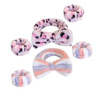 PENIKOKO 2 Sets Spa Makeup Headbands and Wrist Towels for Women Soft Bow Design Hair Bands for Face Washing Skincare Shower Facial Mask Sweat Absorbent Wrist Washbands in Pink Leopard and