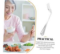 PENIKOKO 2pcs Angled Stainless Steel Forks for Elderly Right Handed Use Durable Feeding Aid Tableware with Comfortable Smooth Surface Easy Use Cutlery for Patients and Adults