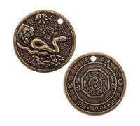 PENIKOKO 2pcs Brass Feng Shui Snake Year Keychain Charms Chinese Knot Ornament for Car Rearview Mirror Decoration Vintage Lucky Coin Pendant Traditional Year