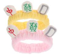 PENIKOKO 2pcs Creative Mahjong Spa Headbands for Plush Face Wash Makeup Hair Bands Soft Fleece Skincare Headband Pink Yellow for Women