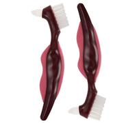 PENIKOKO 2pcs Dual Denture Cleaning Brush with Heavy Duty Bristles Ergonomic Handle for Seniors Soft Bristle Plaque Remover for False Teeth and Gum Care Portable Travel Oral Hygiene Tool