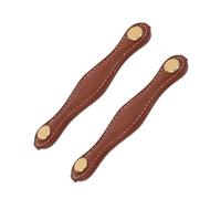 PENIKOKO 2pcs Faux PU Leather Drawer Pulls Soft Ergonomic Cabinet Handles for Kitchen Wardrobe Dresser Furniture Hardware Replacement with Comfortable Grip in Red Brown