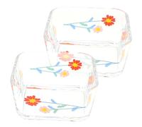 PENIKOKO 2pcs Glass Hamster Food Bowl Anti-tip Small Animal Dish for Chinchillas and Hamsters Easy-clean Compact Red Daisy Design
