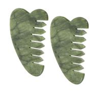PENIKOKO 2pcs Handheld Jade Scalp Massage Comb and Face Gua Sha Tool, Light Green Natural Jade Stone for Meridian Scraping Therapy and Hair Skin Care at Home
