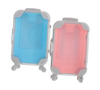 PENIKOKO 2pcs Mini Plastic Makeup Suitcase Set for Boys and Girls, Portable Tiny Luggage Style Eyelash Storage Boxes for Travel and Daily Use, Blue and Pink
