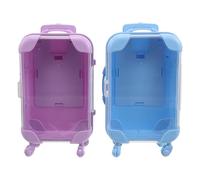 PENIKOKO 2pcs Mini Transparent Plastic Suitcase Boxes for Party Favors Portable Small Travel Jewelry Case Keepsake Organizer Candy Storage Easy Open and Close Design Packaging in Purple and