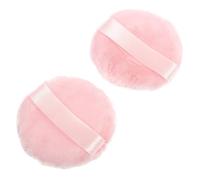 PENIKOKO 2pcs Pink Powder Puff Makeup Sponges 55mm Soft Velvet Fiber Cotton Ribbon Cosmetic Applicator for Face Powder Setting and Blending