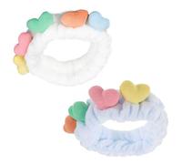 PENIKOKO 2Pcs Plush Heart-shaped Spa Facial Headbands Soft Elastic Hair Bands for Shower and Makeup Non-slip Hair Wraps for Women and Blue