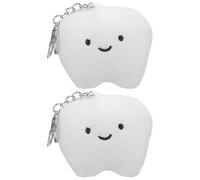 PENIKOKO 2Pcs Plush Tooth Doll Keychains Silver Ring, Fluffy Cartoon Bag Charms for Women, Aesthetic Backpack and Purse Accessories, Cute Key Chain Set for Car Keys