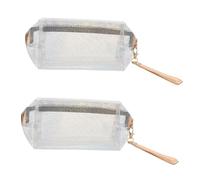 PENIKOKO 2Pcs Portable Glitter PVC Makeup Bags with Zipper Transparent Large Capacity Cosmetic Wash Pouches for Travel and Personal Care Silver