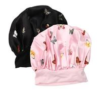 PENIKOKO 2Pcs Satin Sleeping Hat for Women Comfortable and Supple Decorative Bonnet Wide Edge Hair Protection Caps for Night Use Keeps Hair Smooth and Pillowcase Clean Butterfly Flower