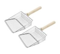 PENIKOKO 2pcs Stainless Steel Cat Litter Box Scooper Sifting Shovel Hook Wood Handle for Kitty Small Animal Litter Scoop