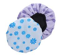 PENIKOKO 2Pcs Three Elastic Shower Hair Caps with Soft Microfiber Lining Comfortable Bath Bonnets for Sleeping Face Washing Salon Hair Care Purple Snowflake Design