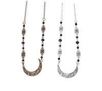 PENIKOKO 2pcs Vintage Alloy Head Chains Hollow Moon Pattern, Black Crystal Beads Forehead Hair Accessories for Wedding Bride Headdress and Photography
