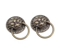 PENIKOKO 2pcs Vintage Chinese Style Tiger Head Copper Door Knobs Retro Ring Pull Handles for Cabinet Wardrobe Solid with Unique Decorative Pattern for Home Doors and Furniture