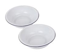 PENIKOKO 2pcs White Enamel Bowls Heavy Duty Kitchen Washbasin Large Vintage Style Mixing Salad Soup Prep Basins Food Prep Washing Up Bowls for Home