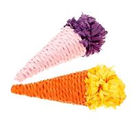 PENIKOKO 2Pcs Woven Hamster Chew Ice Cream Shape Teething Playthings for Small Animals Rabbit Biting Chewer Set for Oral Health and Boredom Relief