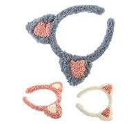 PENIKOKO 3 pcs Cat Ear Spa Headbands for Women Soft Plush Makeup Hairbands with Cute Cartoon Design Comfortable Elastic Skincare Facial Washbands White Pink Blue for Spa Face Washing Mask