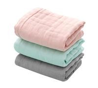 PENIKOKO 3 pcs Cotton Washcloths for Newborns Soft Muslin Face Towels for Sensitive Skin Multi Use Burp Cloths and Sweat Wipes Bath Towels in Grey Green Pink