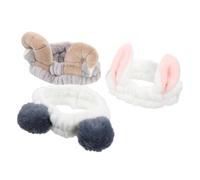 PENIKOKO 3pcs Animal Ear Hairbands for Women Elastic Makeup Spa Head Wraps Breathable Facial Hairbands with Bunny Sheep Horn Pom Pom Designs Soft Shower Hair Band for Face Washing and