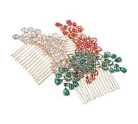 PENIKOKO 3pcs Bridal Hair Combs with Dazzling Rhinestones Alloy Floral Headpieces in Red Green White Sparkly Hairpins for Secure Wedding Updos Party and Prom Accessories for Brides and