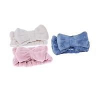 PENIKOKO 3pcs Coral Fleece Bowknot Headbands for Comfortable Elastic Hairbands for Face Washing Makeup Spa Skincare in Blue White Pink