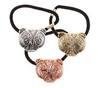 PENIKOKO 3pcs Creative Bear Head Hair Bands Elastic Thin Hair Ties for Women and Teen Vintage Punk Ponytail Holders in Silver and Copper Antique Bronze for Everyday Use