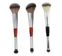 PENIKOKO 3pcs Double-head Eyeshadow Applicator and Blush Brush Set Redwood Handle, Silver Finish Makeup Brushes for Women, Suitable for Travel and Daily Cosmetic Use