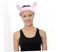 PENIKOKO 3pcs Plush Bowknot Headband for Women Elastic Rabbit Ear Hair Bands for Face Washing Spa Makeup Yoga Soft Comfortable Fabric in Blue White Pink