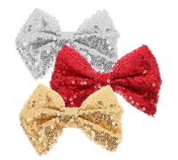 PENIKOKO 3pcs Sequin Hair Bow Clips Red Gold Silver Sparkle Hair Accessories for Performance Party Dance Baby Headbands