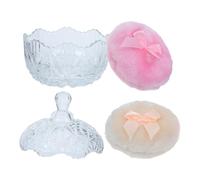 PENIKOKO 3pcs Soft Plush Powder Puff Set with Glass Container, Gentle Application and Ergonomic Fit for Home and Diaper Changes, Charming Round Design with Ribbon Bow